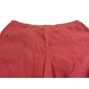 J. Jill Red Linen Pants Cropped Size 16 Front & Side Pocket Wide Straight Leg